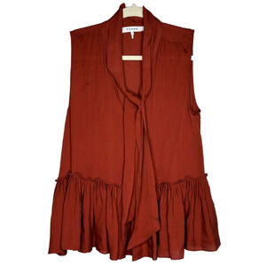 Frame Sleeveless Silk Tie Peplum Blouse Burnt Henna Red Red S
